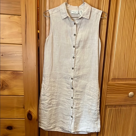 ADRIENNE VITTADINI Beige Linen Sleeveless Dress - Picture 1 of 4